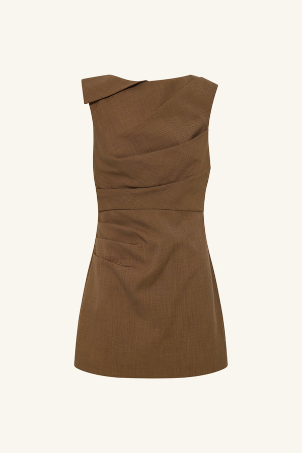 ASHER DRAPED MINI DRESS - SADDLE_G