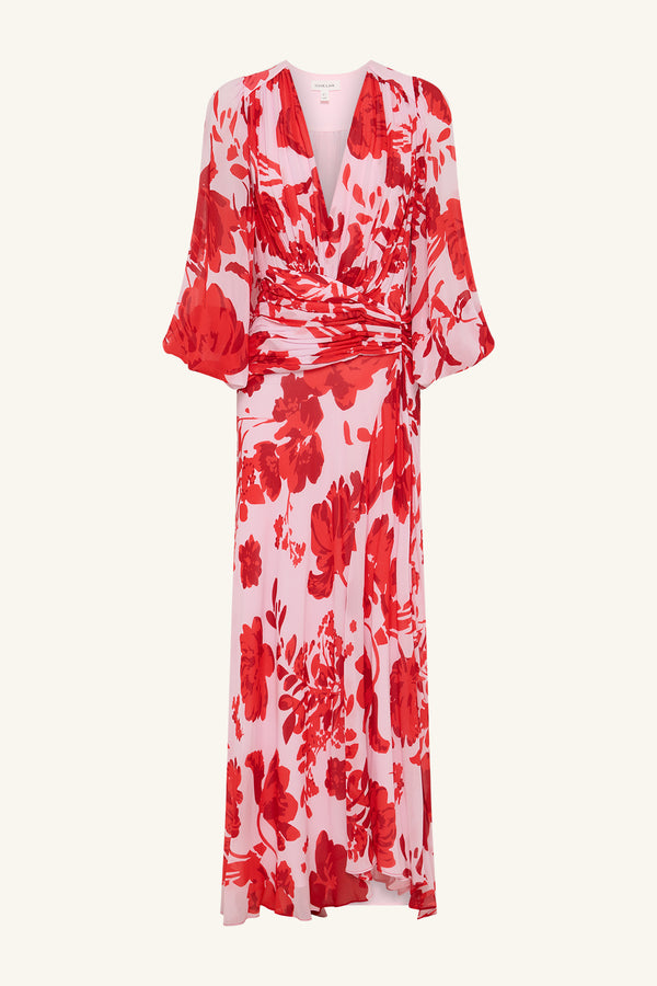 ALEYNA LONG SLEEVE RUCHED MAXI DRESS_G