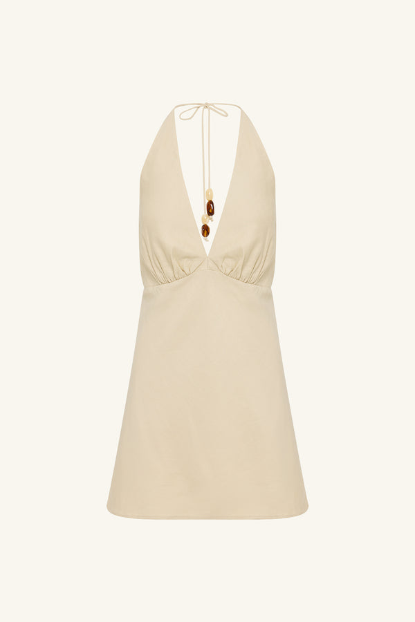 KASBAH HALTER NECK MINI DRESS - OYSTER_G