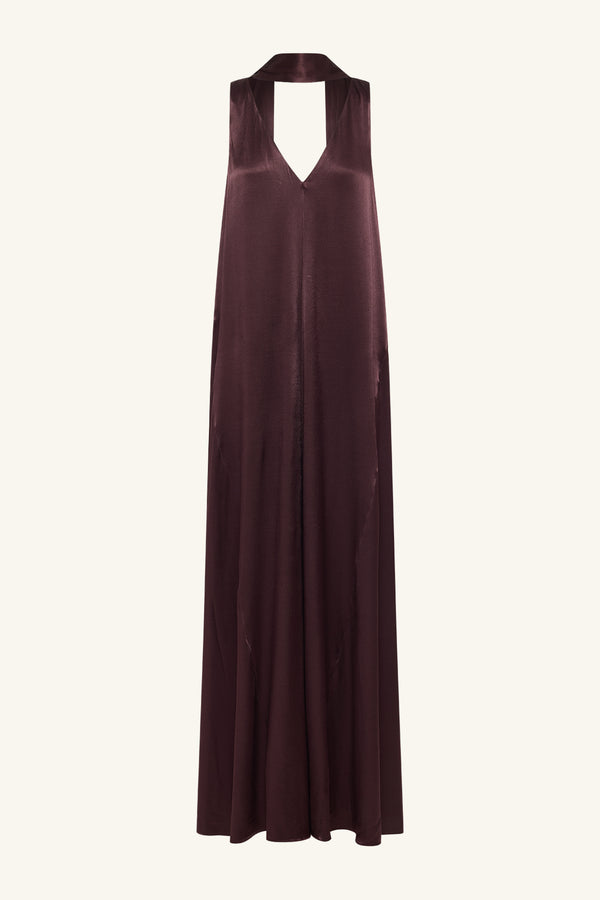 LA LUNE SCARF PANELLED MAXI DRESS - ESPRESSO_G