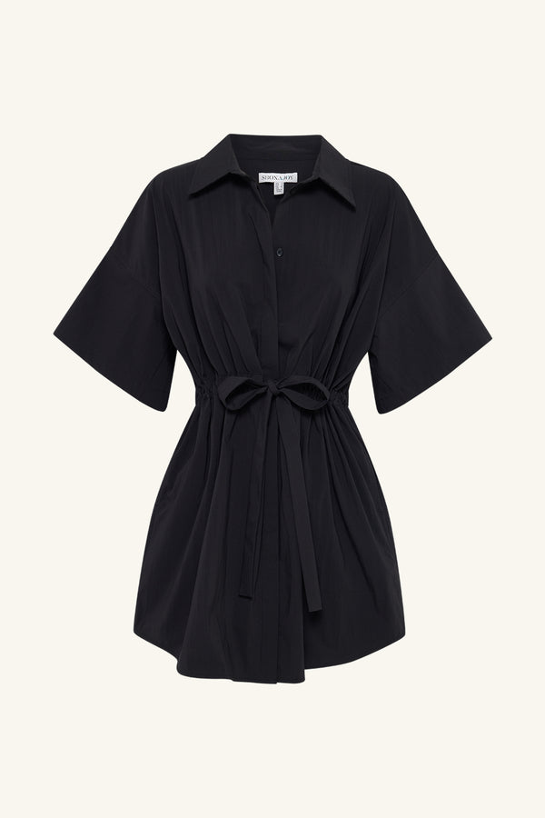 CAMPBELL SHORT SLEEVE DRAWSTRING SHIRT DRESS - BLACK_G