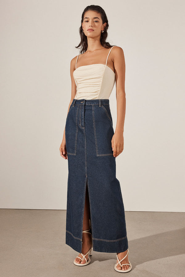 RITA PANELLED MAXI SKIRT - DEEP INDIGO_C