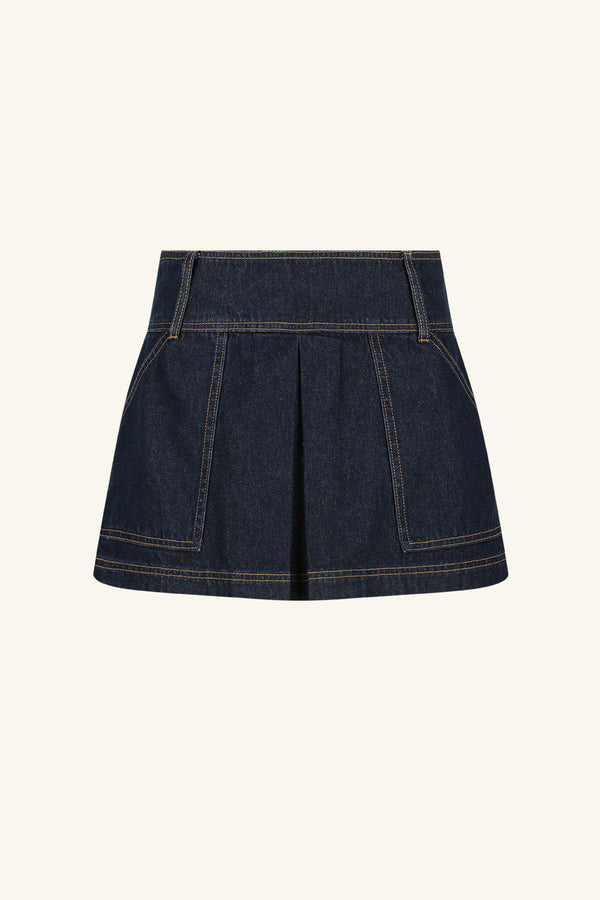 RITA PLEAT MINI SKIRT - DEEP INDIGO_G
