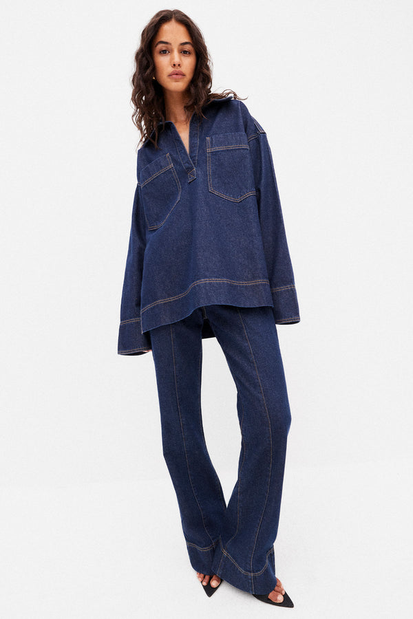 RITA PATCH POCKET SHIRT - DEEP INDIGO_C