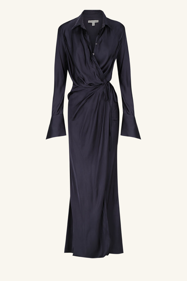 SHAE DRAPED SHIRT MAXI DRESS - AEGEAN BLUE_G