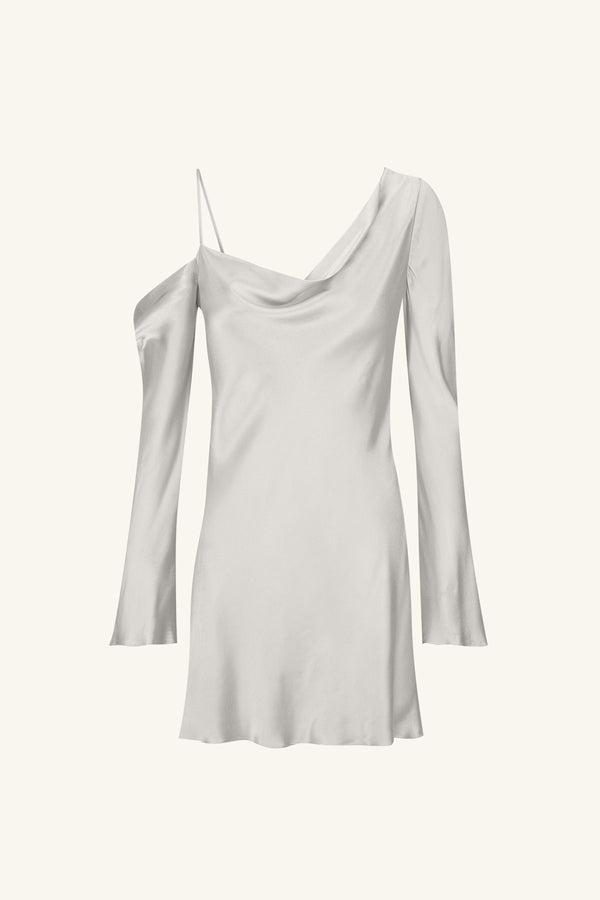 SOFIA ASYMMETRICAL LONG SLEEVE MINI DRESS - SILVER_G