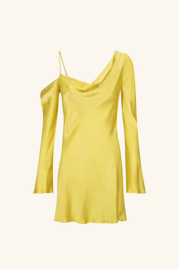 SOFIA ASYMMETRICAL LONG SLEEVE MINI DRESS - LIME_G