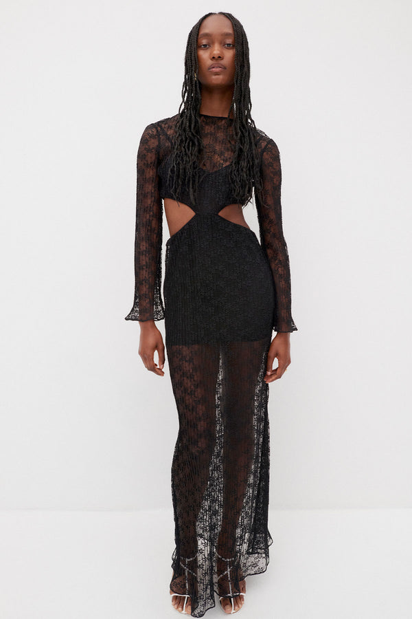 SOL LACE CUT OUT MAXI DRESS - BLACK_C1