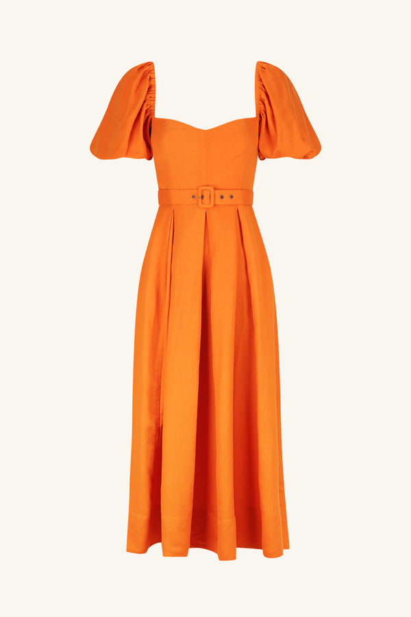 SOLLER SHORT SLEEVE PANELLED MIDI DRESS - TANGERINE_G
