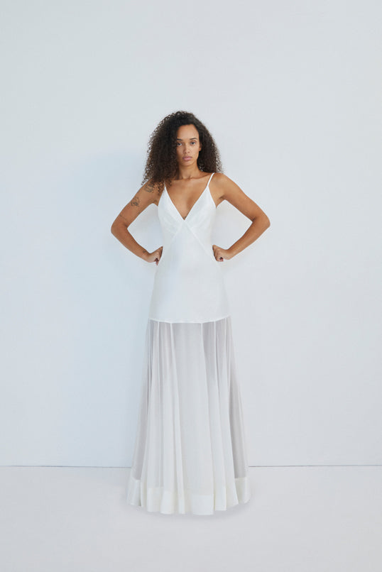 MORAYA PLUNGED MAXI DRESS - IVORY