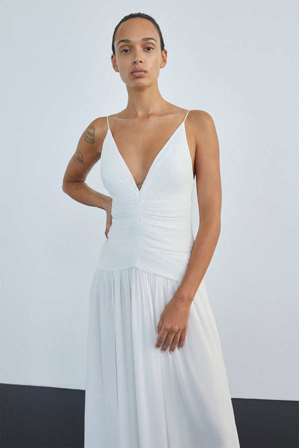 JUNO GATHERED BODICE MAXI DRESS - IVORY