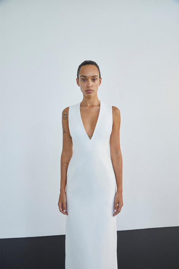 OTIS PLUNGED FITTED MAXI DRESS - IVORY