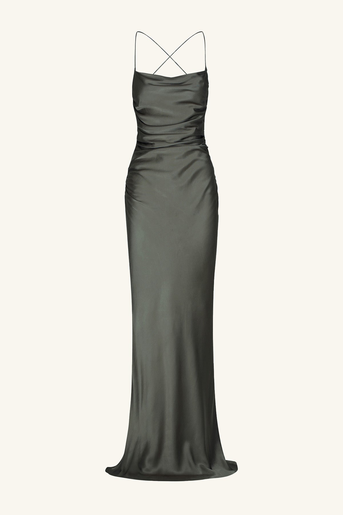 La Lune High Neck Twist Maxi Dress, Olive, Dresses