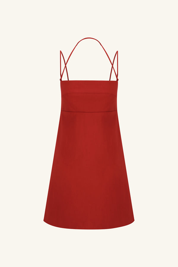 LANI TIE MINI DRESS - RED DAHLIA_G