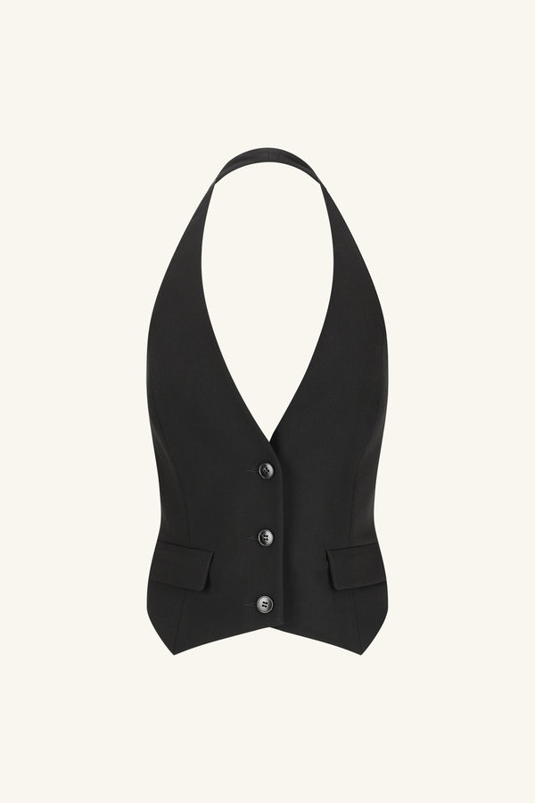 IRENA TAILORED OPEN BACK VEST - BLACK_G