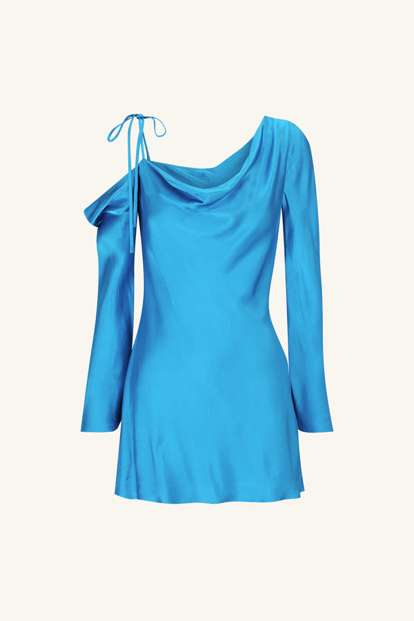NORA ASYMMETRICAL LONG SLEEVE MINI DRESS - AQUA_G