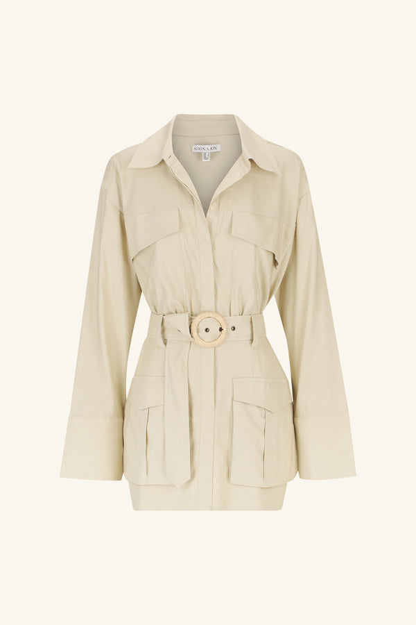 KASBAH UTILITY MINI DRESS - OYSTER_G