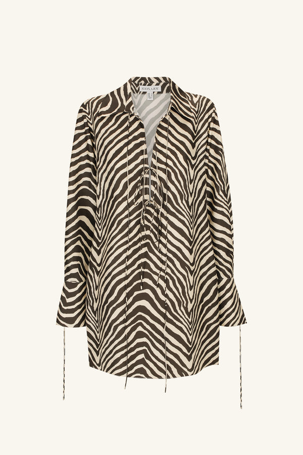 SANA SILK SHIRT TIE MINI DRESS_G