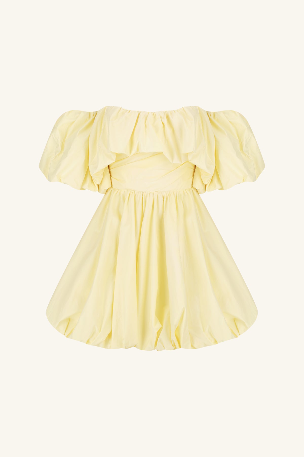 MAIORI OFF SHOULDER DRAPED BUBBLE MINI DRESS - LEMON_G