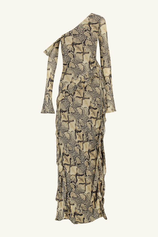 HADIYA ASYMMETRICAL LONG SLEEVE RUFFLE MAXI DRESS_G