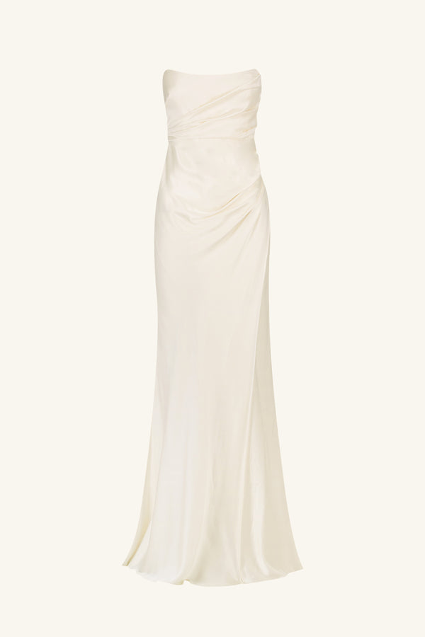 LA LUNE CUMULUS SILK STRAPLESS DRAPED CORSET MAXI DRESS - IVORY_G