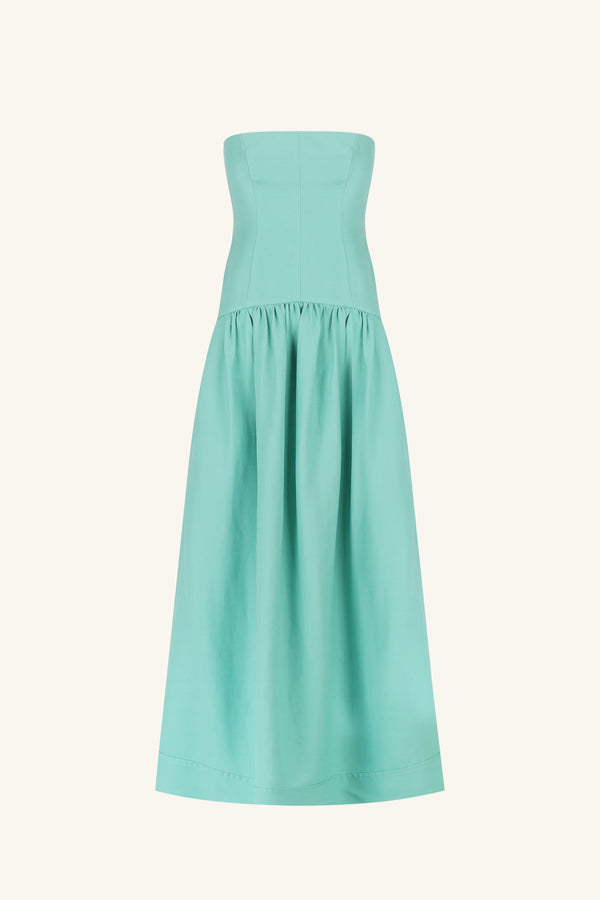 ALEC LINEN STRAPLESS PANELLED MAXI DRESS - POOL BLUE_G