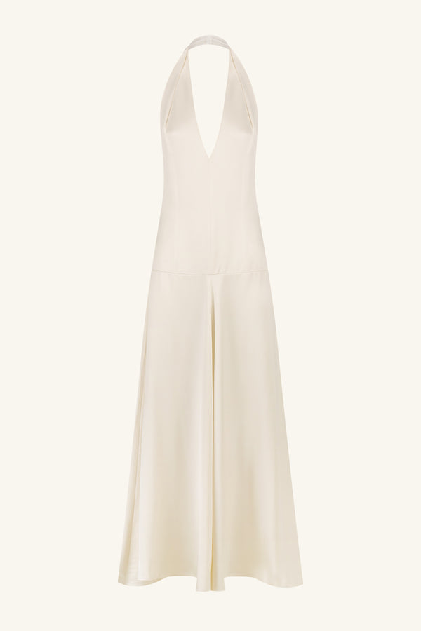 SAVANNA HALTER OPEN BACK MAXI DRESS - PEARL_G