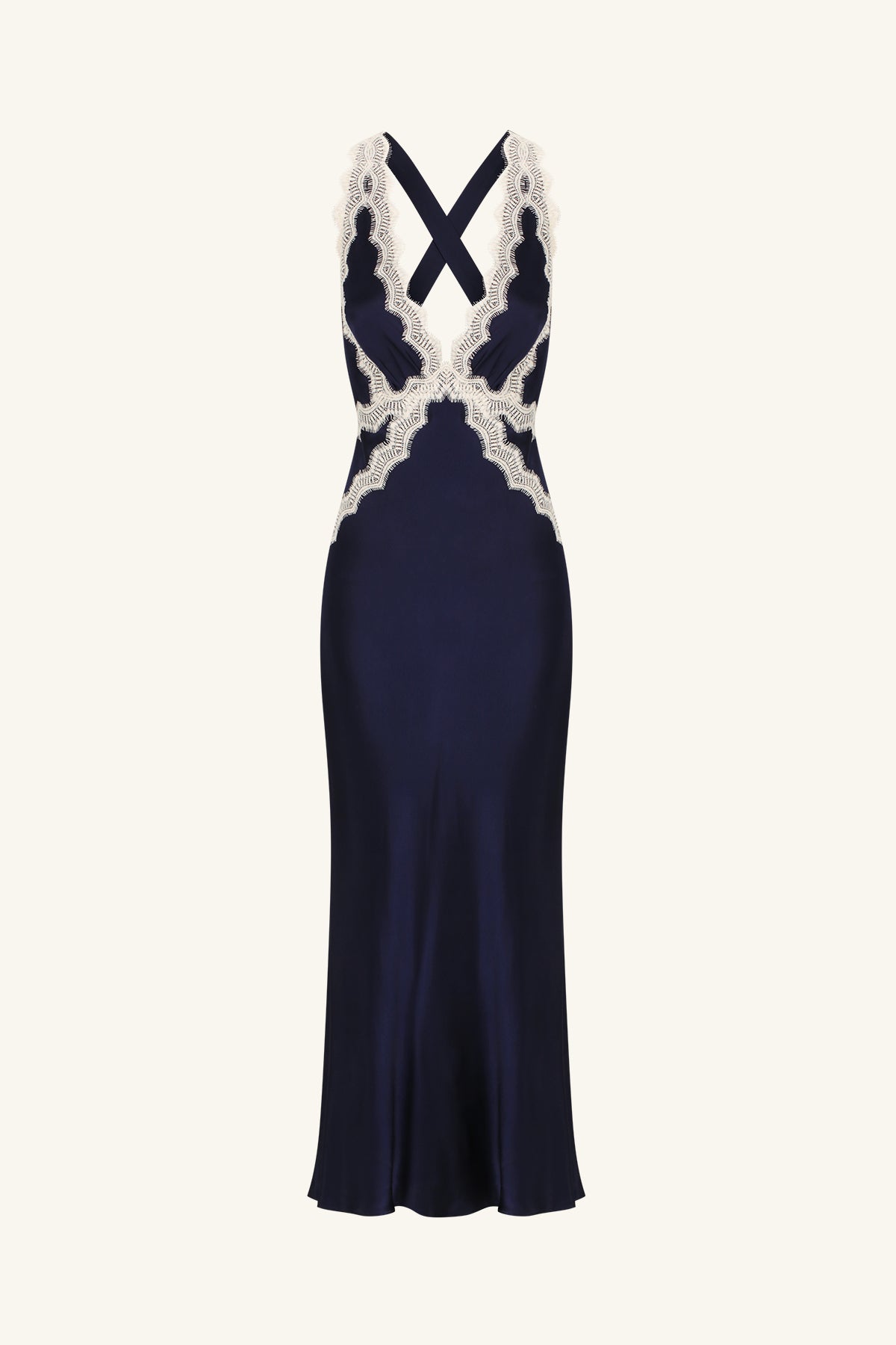 CAMILLE LACE CROSS BACK MIDI DRESS - DEEP MIDNIGHT/IVORY_G