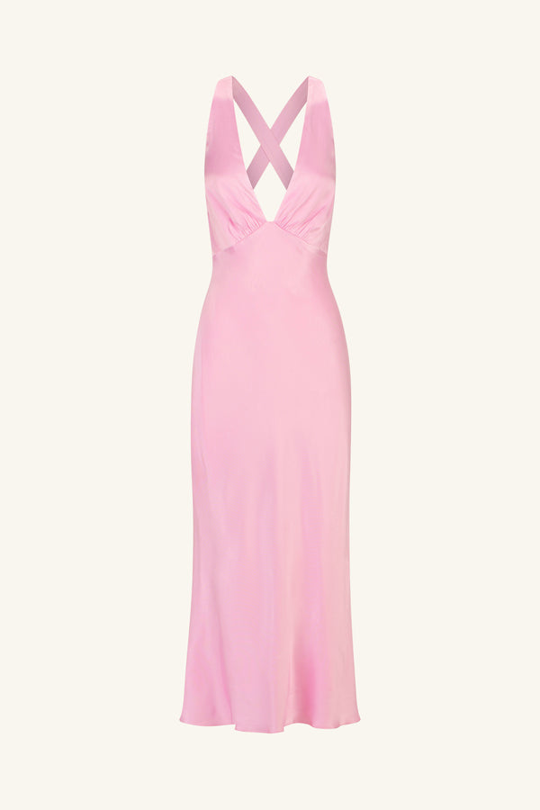 LA LUNE PLUNGED CROSS BACK MIDI DRESS - PEONY_G