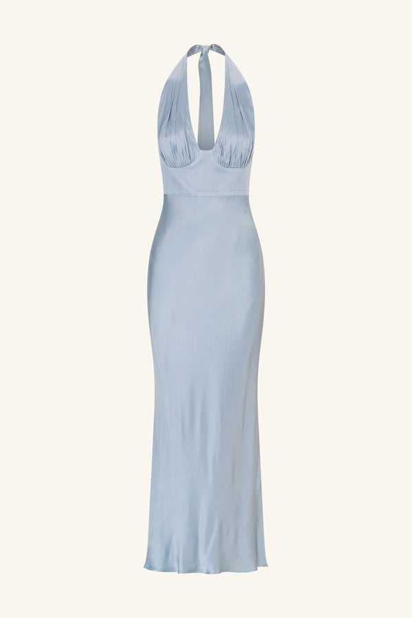 LA LUNE PLUNGED HALTER MIDI DRESS - POWDER BLUE_G