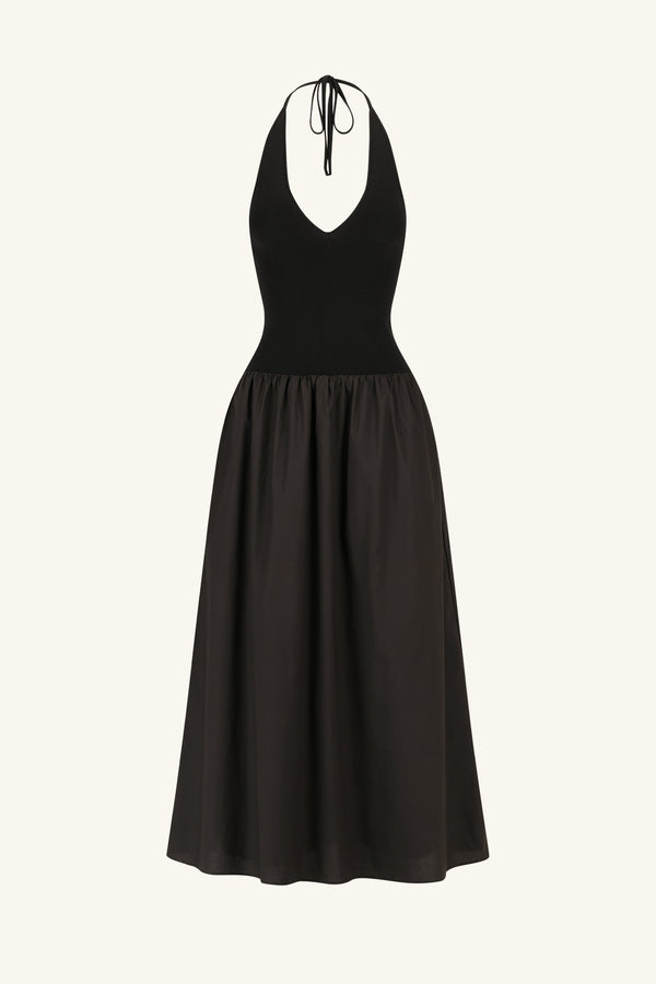 ALIAH HALTER MIDI DRESS - BLACK_G