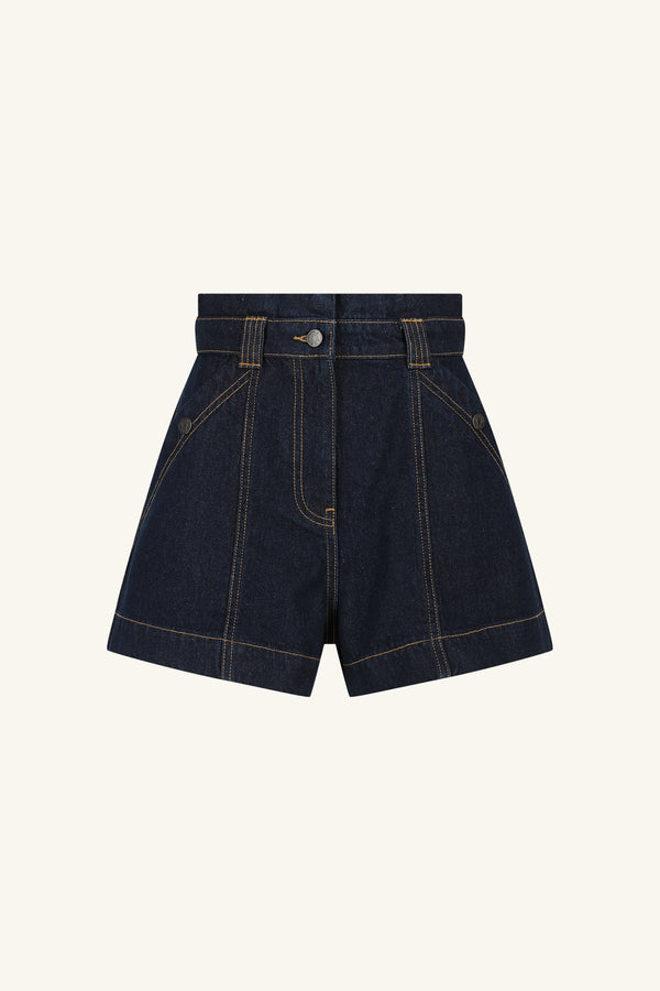 RITA HIGH WAISTED FLARED SHORT - DEEP INDIGO_G
