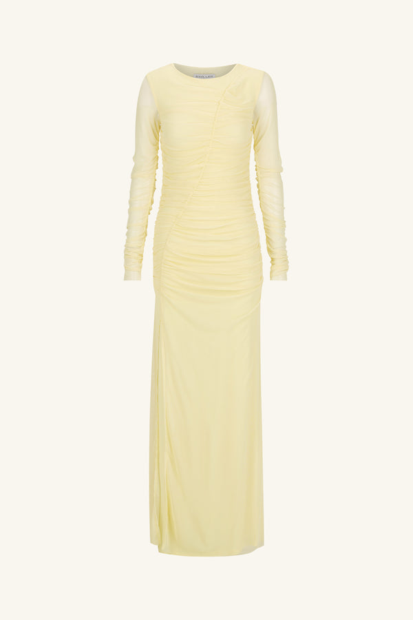 MIRA GATHERED MAXI DRESS - SHERBET YELLOW_G
