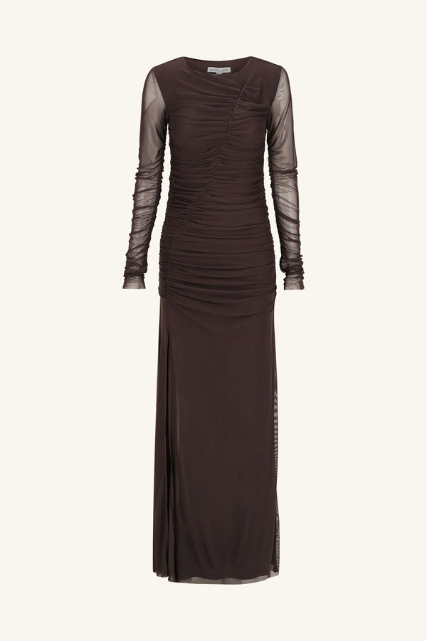 MIRA GATHERED MAXI DRESS - GANACHE_G