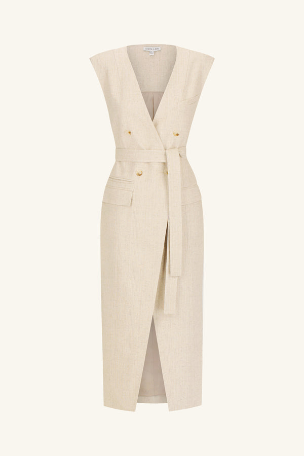 NEWMAN SLEEVELESS BLAZER MIDI DRESS - PARCHMENT_G