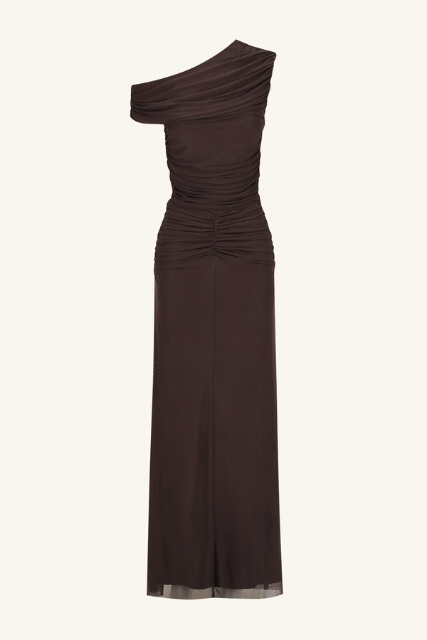 MIRA OFF SHOULDER MAXI DRESS - GANACHE_G