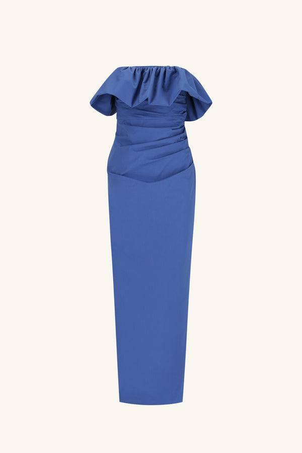 CAMPBELL STRAPLESS BUBBLE MAXI DRESS - WAVE BLUE_G