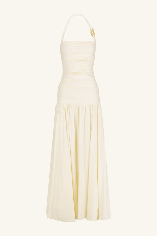 HADLEY DRAPED HALTER NECK MAXI DRESS - CHALK_G