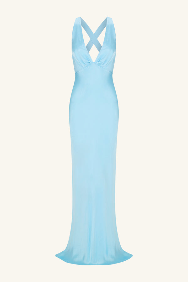 LA LUNE PLUNGED CROSS BACK MAXI DRESS - ICEBERG BLUE_G
