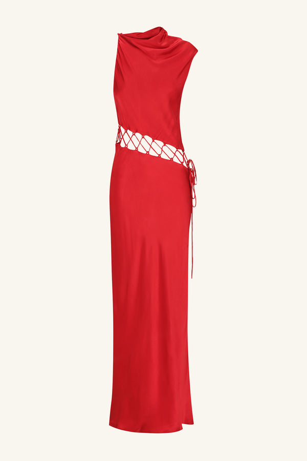 TATUM COWL LACE UP MAXI DRESS - GRENADINE_G