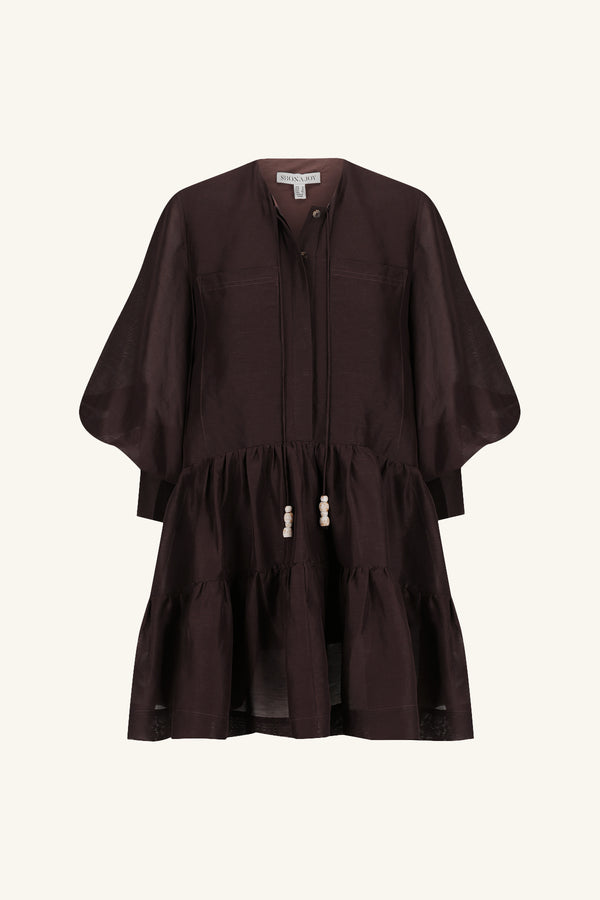 CELESTE TIERED MINI DRESS - GANACHE_G