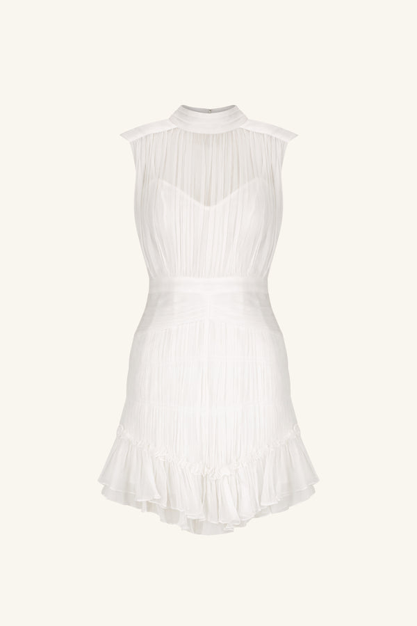 CLEMENCE SLEEVELESS RUCHED MINI DRESS - IVORY_G