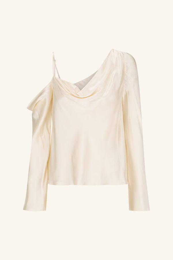 LA LUNE ASYMMETRICAL LONG SLEEVE TOP - CREAM_G