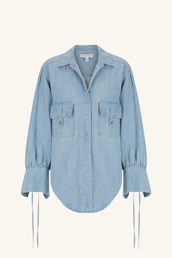 ELLSWORTH GATHERED SHIRT - BLEACHED BLUE_G