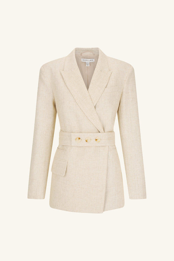 NEWMAN HOURGLASS DOUBLE BREASTED BLAZER WITH BELT - PARCHMENT_G