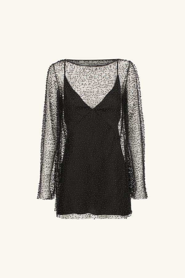 MONA LONG SLEEVE MINI DRESS - BLACK_G