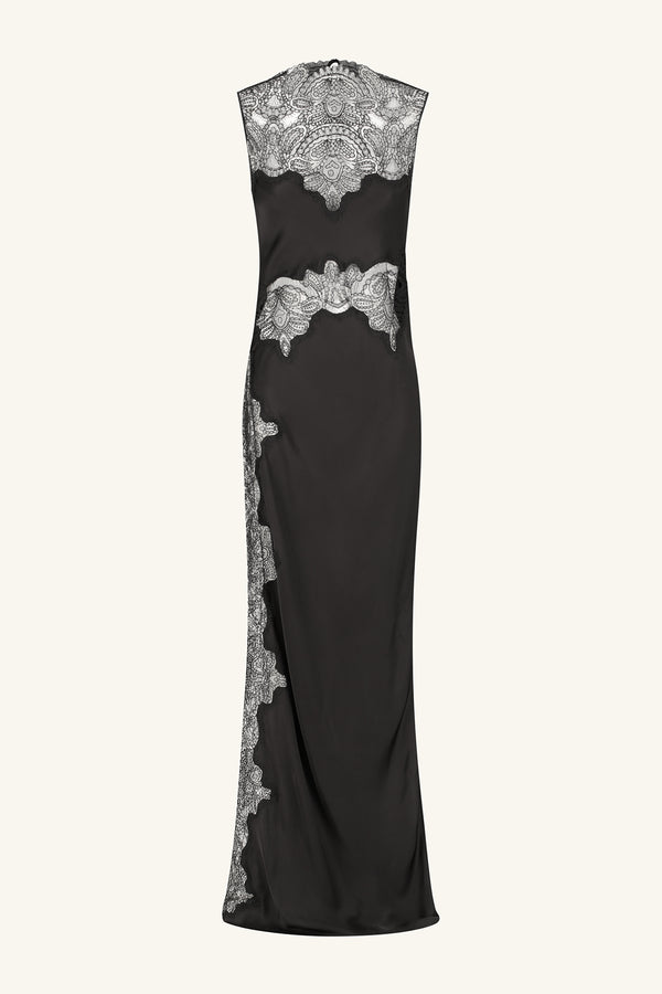 JAMILA LACE HIGH NECK MAXI DRESS - BLACK_G