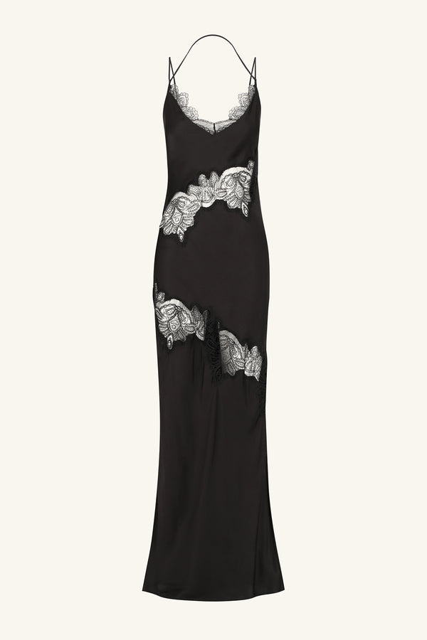 JAMILA LACE PANELLED MAXI DRESS - BLACK_G