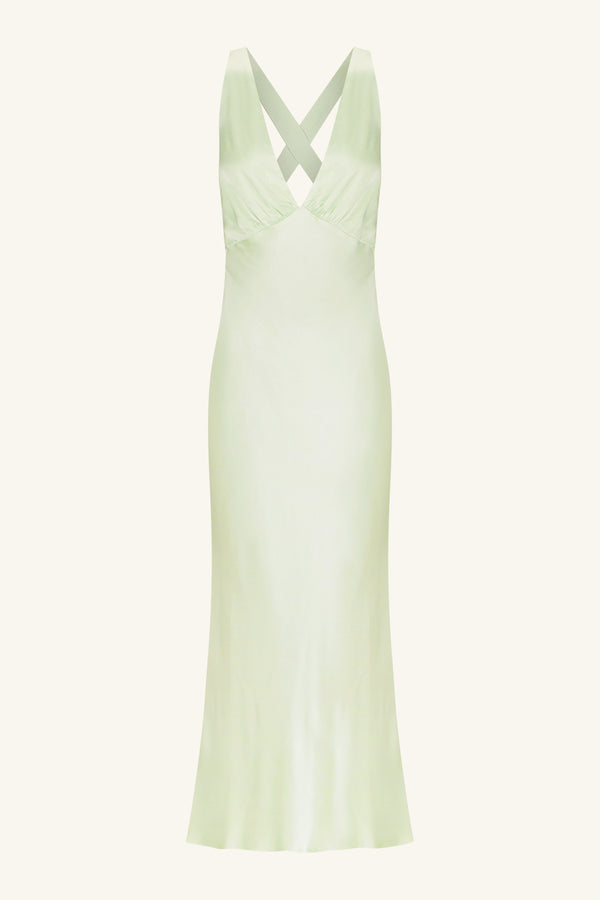 LA LUNE PLUNGED CROSS BACK MIDI DRESS - KEY LIME_G