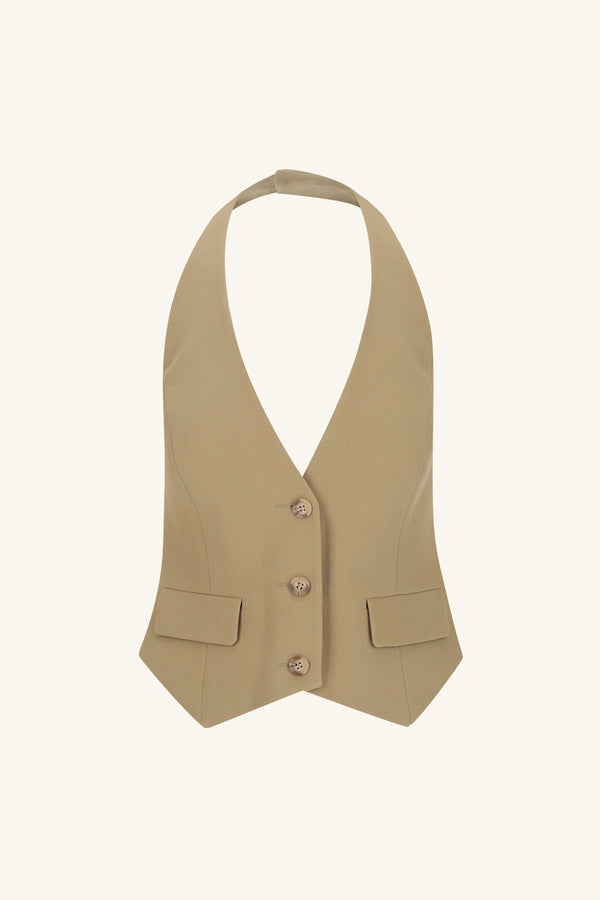 IRENA HALTER NECK VEST - OAK_G